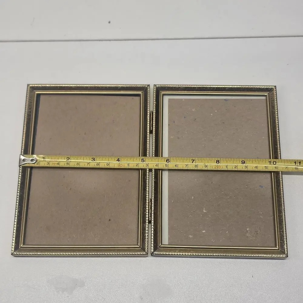 Vintage 80s Gold Tone Bi-fold Picture Frame Double 5x7